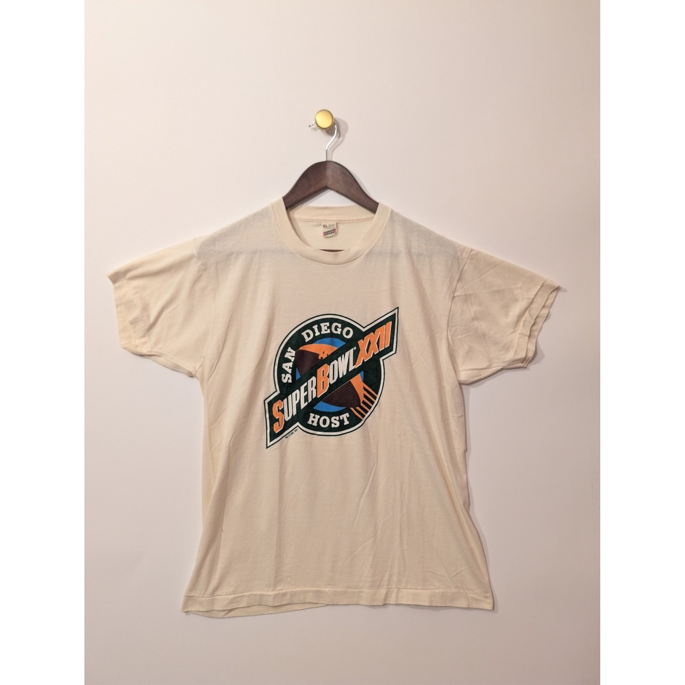 Screen Stars Super Bowl XXII T-Shirt Mens XL Cream 1987 Vintage NFL San Diego